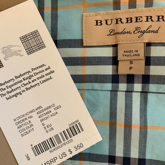 Burberry London Womens Crow Plaid Shirt Blouse Size SMALL NWT Bright Aqua $350 - Picture 6 of 8